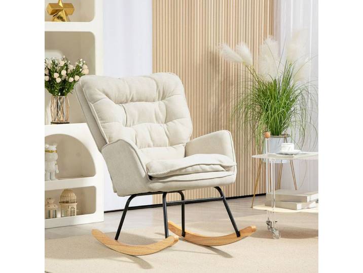 Rocking-chair avec accoudoirs dossier haut assise large 53 cm - YEAVIO - bascule douce polyester beige