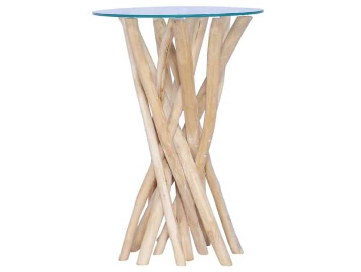 LASWWQMRF Couchtisch mit Glasplatte 35x35x50 cm Massivholz Teak Holz Handgefertigter Kaffeetisch aus echtem Teakholz und robustem Glas, ideal als Dekoelement fürs Schlafzimmer oder Lounge.