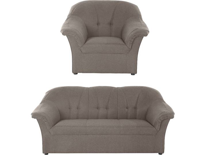 Polstergarnitur DOMO COLLECTION Pegnitz zeitlos und elegant , grau (stone), Struktur fein, 100% Polyester, Sitzmöbel-Sets, Polstergarnitur, Sessel und 3-Sitzer
