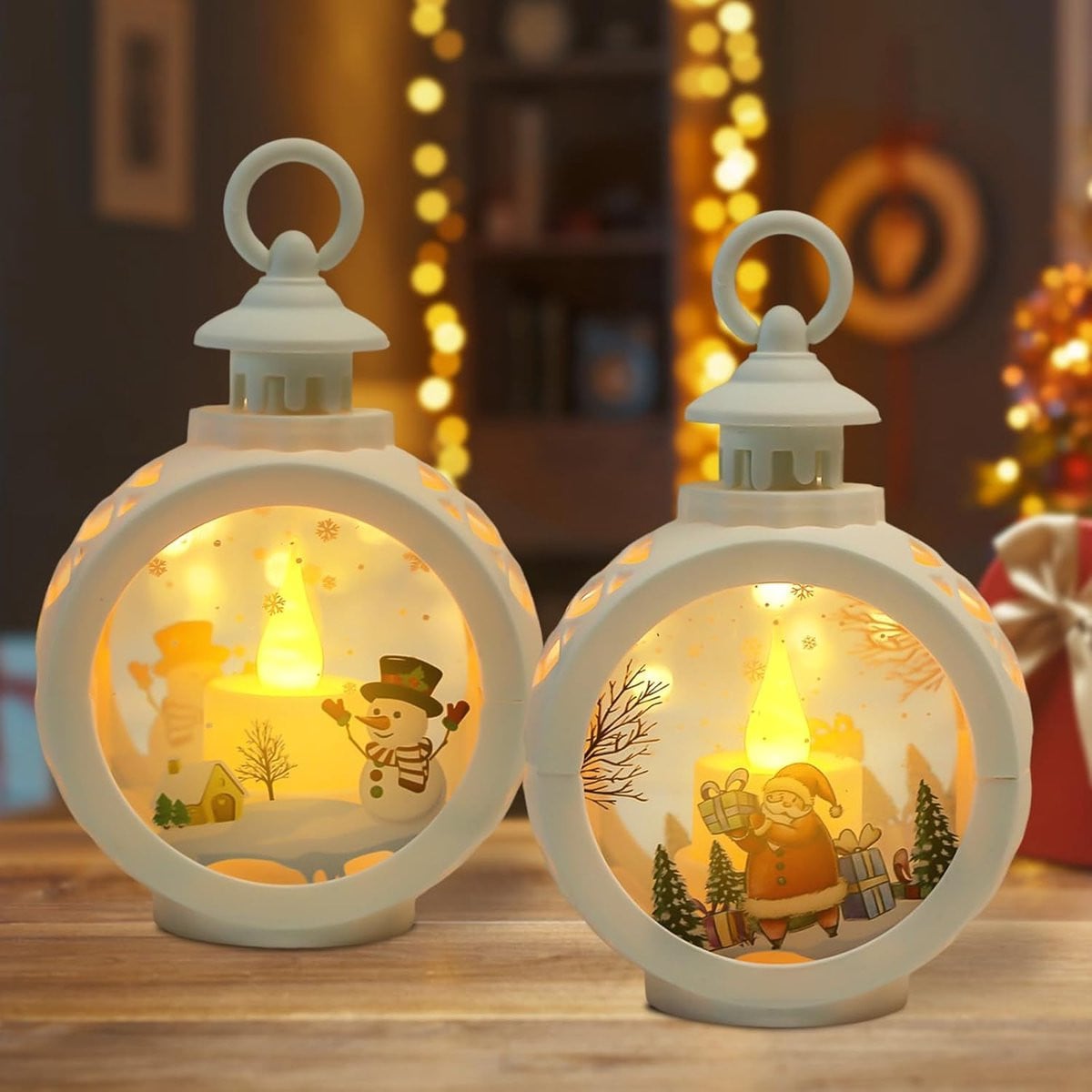 Vintage wit LED windlicht voor kerstdecoratie binnen