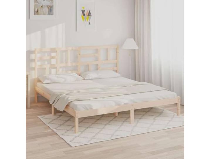 KGHFDVB Bett Natur 205,5 x 186 x 104 cm aus Massivholz 180 x 200 Massives Kiefernholz unbehandelt, Bettrahmen mit Kopfteil, für Matratze 180 x 200 cm, Sperrholzlatten, fürs Schlafzimmer