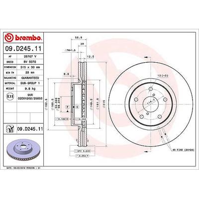Brembo 1x Bremsscheibe [Hersteller-Nr. 09.D245.11] für Subaru