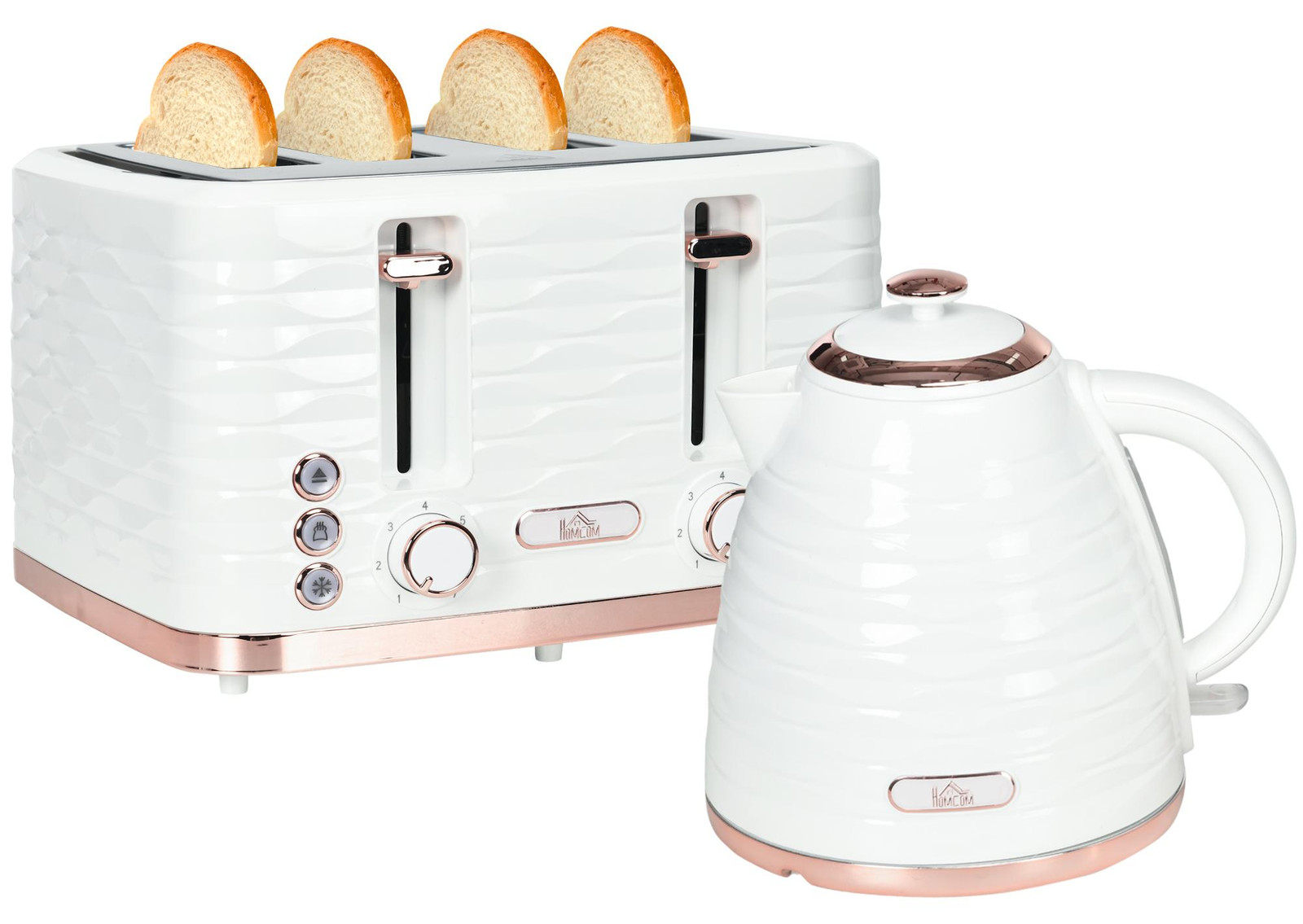 HOMCOM Waterkoker en toaster set met 1,7 liter waterkoker en 4-sleuf toaster, crème