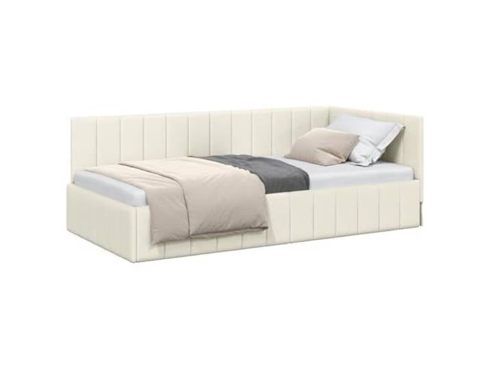 PUGYNBK Eckbettrahmen, cremefarben, 100 x 200 cm, Samt L-Design, platzsparend, Massivholz, flexibles Kopfteil, doppelte Verwendung für Bett und Sofa