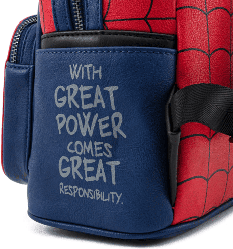 Loungefly Marvel Spider‑Man Classic Cosplay Mini Backpack, Faux Leather, Red-and-Blue, 9 in/10.5 in/4.5 in, Official Marvel License