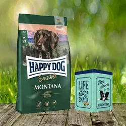 Retro Aktion - Happy Dog Supreme Montana 10 kg + Happy Dog Retro Dose (ca. 15,5 x 15,5 x 19,5 cm)