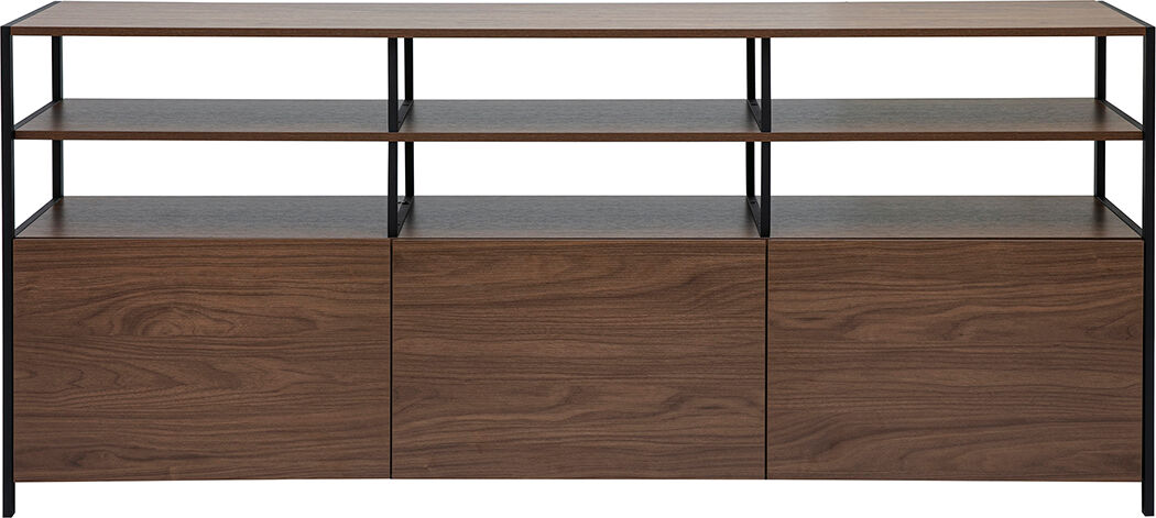 Miliboo Buffet niedrig mit dunkler Holzoberfläche aus Walnuss und schwarzem Metall L180 cm MAXENCE