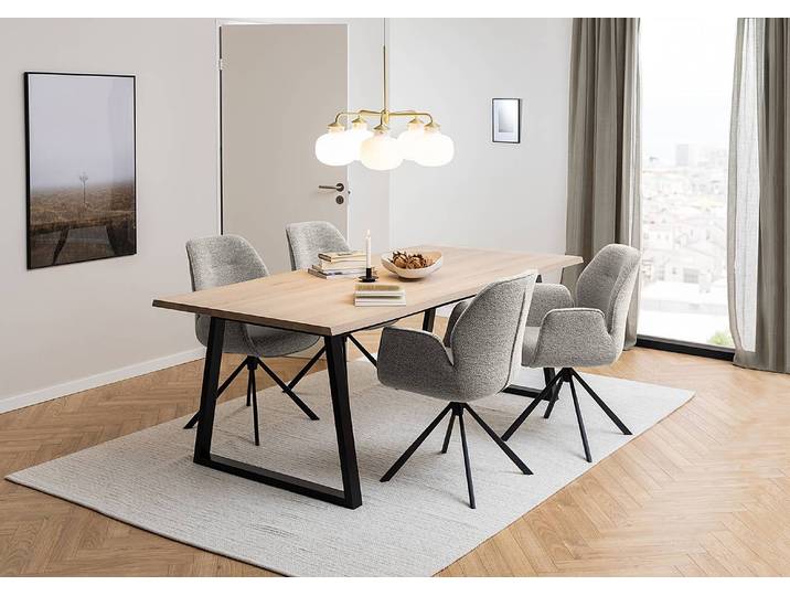 Drehbarer Armlehnenstuhl MORINI 62 x 90 x 61cm Einzelstuhl Bouclé Stoff Moena: Grau Grau