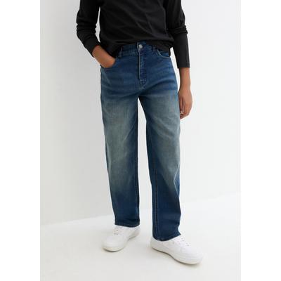 Loose-fit-Jeans BONPRIX, Jungen, Gr. 164, N-Gr, blau (blau denim), Denim/Jeans, Obermaterial: 95% Baumwolle, 4% Polyester, 1% Elasthan, loose fit, Jeans, Loose-fit, weites Bein, mit vier Taschen, überwiegend aus Baumwolle