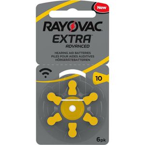 Rayovac Hörgerätebatterie Extra Advanced 10, 105 mAh, PR70, gelb, Zink-Luft, 6 Stück