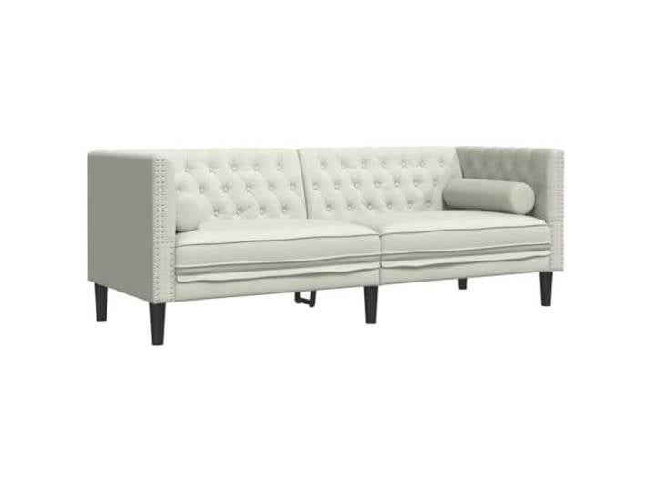 RJPLMFV Chesterfield 3-Sitzer-Sofa, Samt, cremefarben Mit Nackenrollen, gepolsterter Rückenlehne, gepolsterten Armlehnen, robusten Füßen