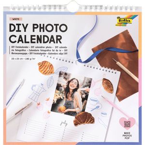 Folia Fotokalender 23183, DIY Bastelkalender, jahresunabhängig, zum Selbstgestalten, weiß, 23 x 23 cm
