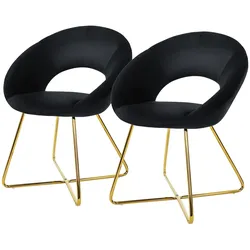 ML-Design Esszimmerstühle 2er Set Schwarz Samt, runde Rückenlehne, Goldbeine, Polsterstuhl Esstisch Schalenstuhl