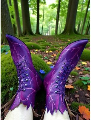 LightInthebox Women's Elf Leaf Boots, Fantasy Green Pointed Lace-Up Shoes with Leaf Detailing, Ideal for Carnival, Mardi Gras Costumes, Fairy Cosplay Forest-Themed Parties