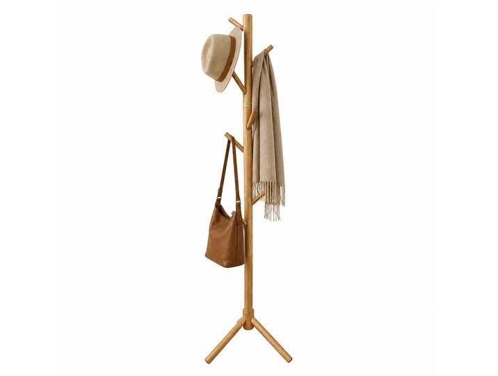 Relaxdays Garderobenständer Natur Kiefernholz 8 Haken 175 cm, Hellbraun, Holz, 50x175x50 cm, Garderobe, Garderobenständer