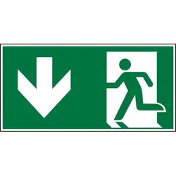 Rettungszeichen, Notausgang, abwärts gehen - ASR A1.3 (DIN EN ISO 7010) - 300x150 mm Folie selbstklebend