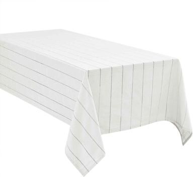 "Izod Chadwick White Silver Lurex 52"" x 70"" Tablecloth"