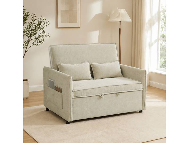 HOMCOM Canapé-Lit 2 Places Chenille Crème 125cm Dossier Réglable