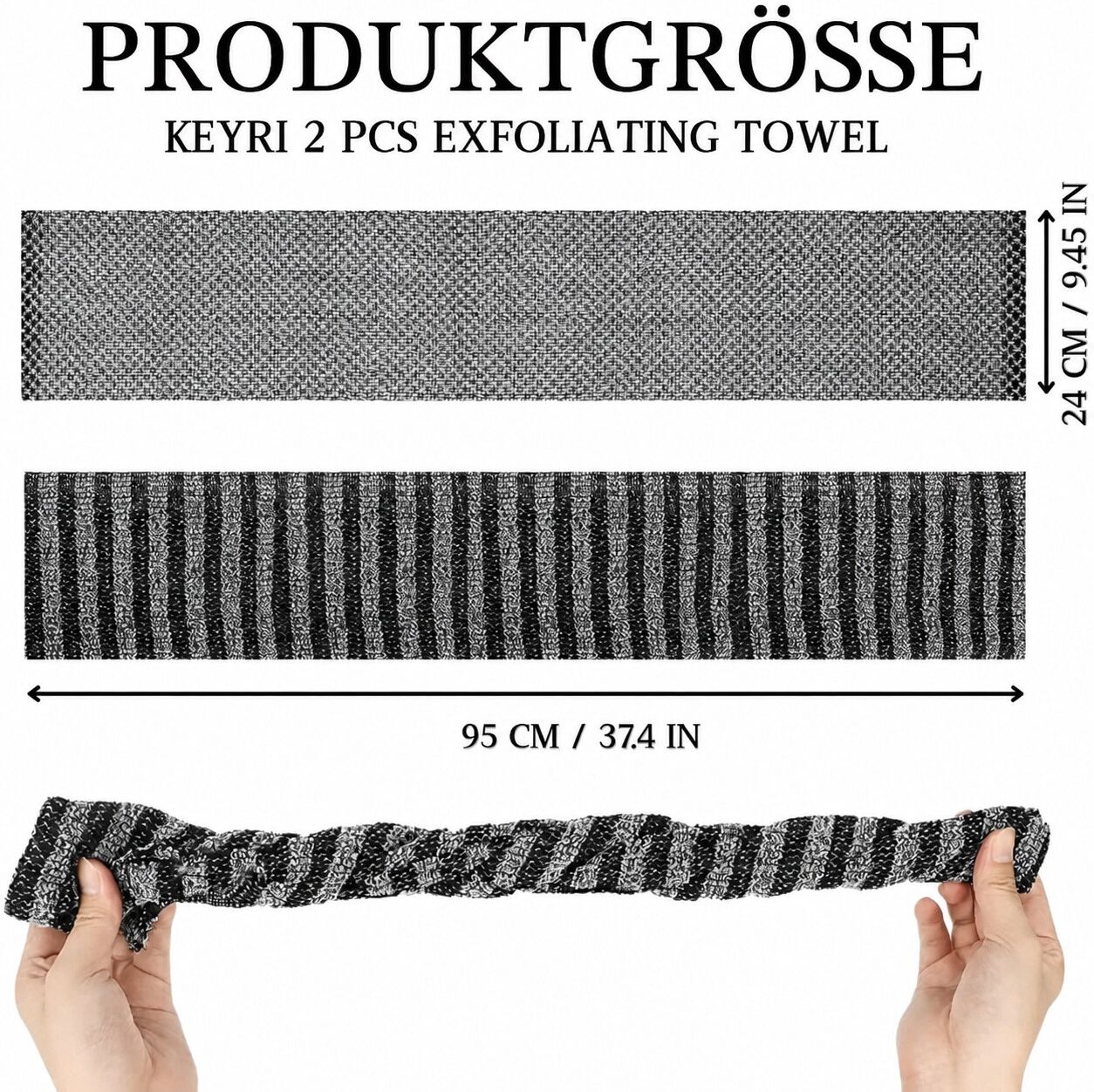 INF 2er-Set lange Peelinghandtücher für Körper und Rücken aus Nylon und Polyesterfasern, 25x90cm und 25x100cm