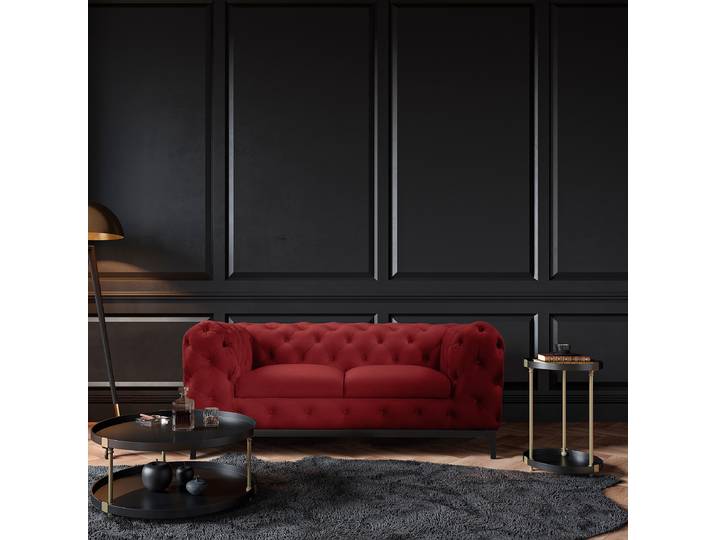 2-Sitzer Sofa Rot Samt Ravi 185 x 75 x 100cm Glamour