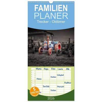 Familienplaner 2026 - Trecker - Oldtimer mit 5 Spalten (Wandkalender, 21 x 45 cm) CALVENDO