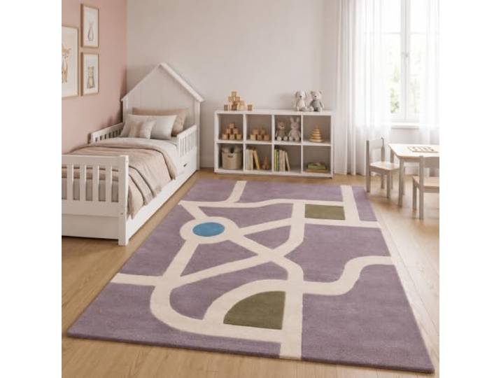 Morgenland Kinderteppich Handgetuftet Wolle Silber 90x120cm 100% Schurwolle, Kollektion Kids, Kinderzimmer, Handarbeit, Rechteckig