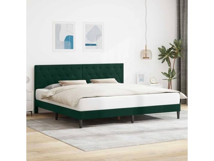 RJPLMFV Bettgestell, Velours, Dunkelgrün, 180 x 200 cm Zeitgenössisch, Kopfteil inklusive, robustes Sperrholz, fester Lattenboden, einfache Reinigung