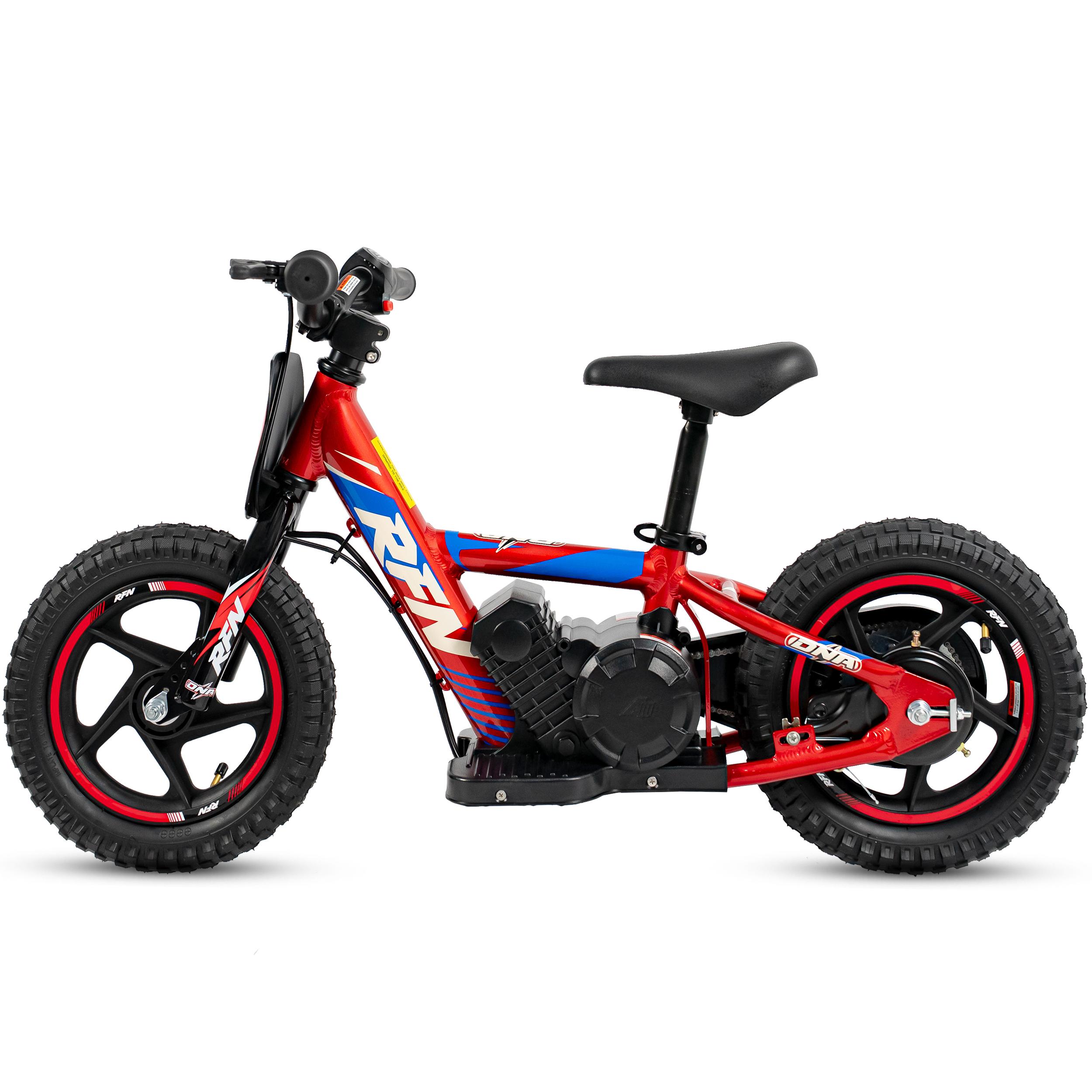 RFN DNA12 12-Zoll Elektrofahrrad für Kinder, 100W Motor, 24V Akku, 2 Geschwindigkeiten, 12 km Reichweite, IP65, mechanische Bremse, sicher