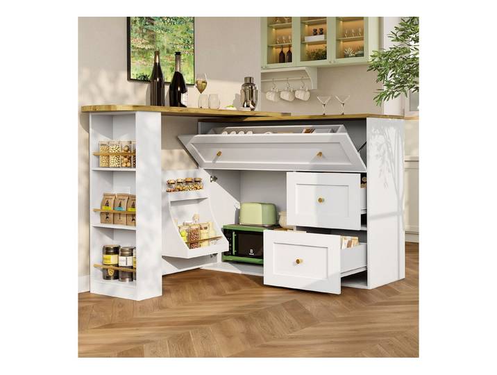 Odikalo Bartisch Ausziehbarer Kücheninsel mit Stauraum, Küchenschränke Sideboard