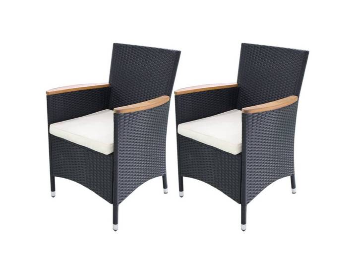 furnicato Gartenstuhl Gartenstühle 2 Stk. mit Polstern Poly Rattan Schwarz (2 St), Witterungsbeständige Sitzgruppe mit Echtholz-Armlehnen und Polstern