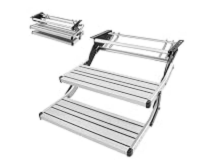 VEVOR Escalier Pliable à 2 Marches, Capacité 200 kg, Marchepied Rétractable Manuel, Marches Télescopiques Antidérapantes en Alliage d'Aluminium, Cadre en Acier, pour Camping-Car Caravane Remorque