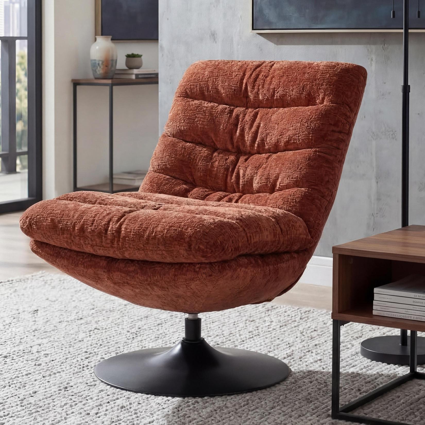Loungesessel MCW-Q29, Cocktail-/Polster-/Relaxsessel Sessel drehbar Stoff Chenille (470g/m²) Stahl ~ terrakotta