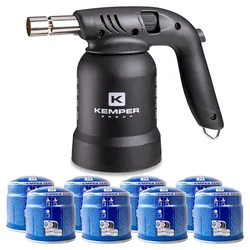 Professioneller Gaslötkolben für 360°-Anwendungen Gasbrenner Piezo-Zündung + 8 durchstechbare Gaspatronen KEMPER