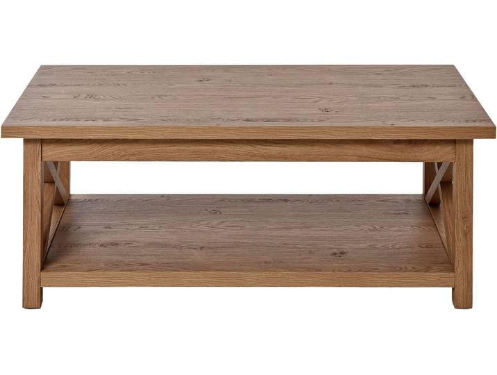 Couchtisch JAHNKE CHALET COFFEE , braun (montana eiche, montana eiche, montana eiche), B:110cm H:42cm T:57cm, Tische, Couchtisch, Couchtisch, Kaffetisch, mit Ablageboden, Landhausstil, X-Design
