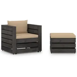 Helloshop26 - Gartenmöbel Lounge Set Outdoor Möbel 2-teilig mit Kissen grau imprägniertes Holz 02_0015884