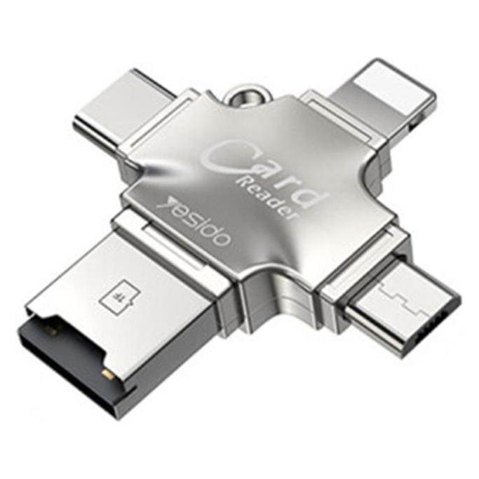 Yesido - Card Reader and Adapter (GS13) - MicroSD to USB, Type-C, Lightning, Micro-USB - Silver (Lightning, Micro USB, USB) (56337290)