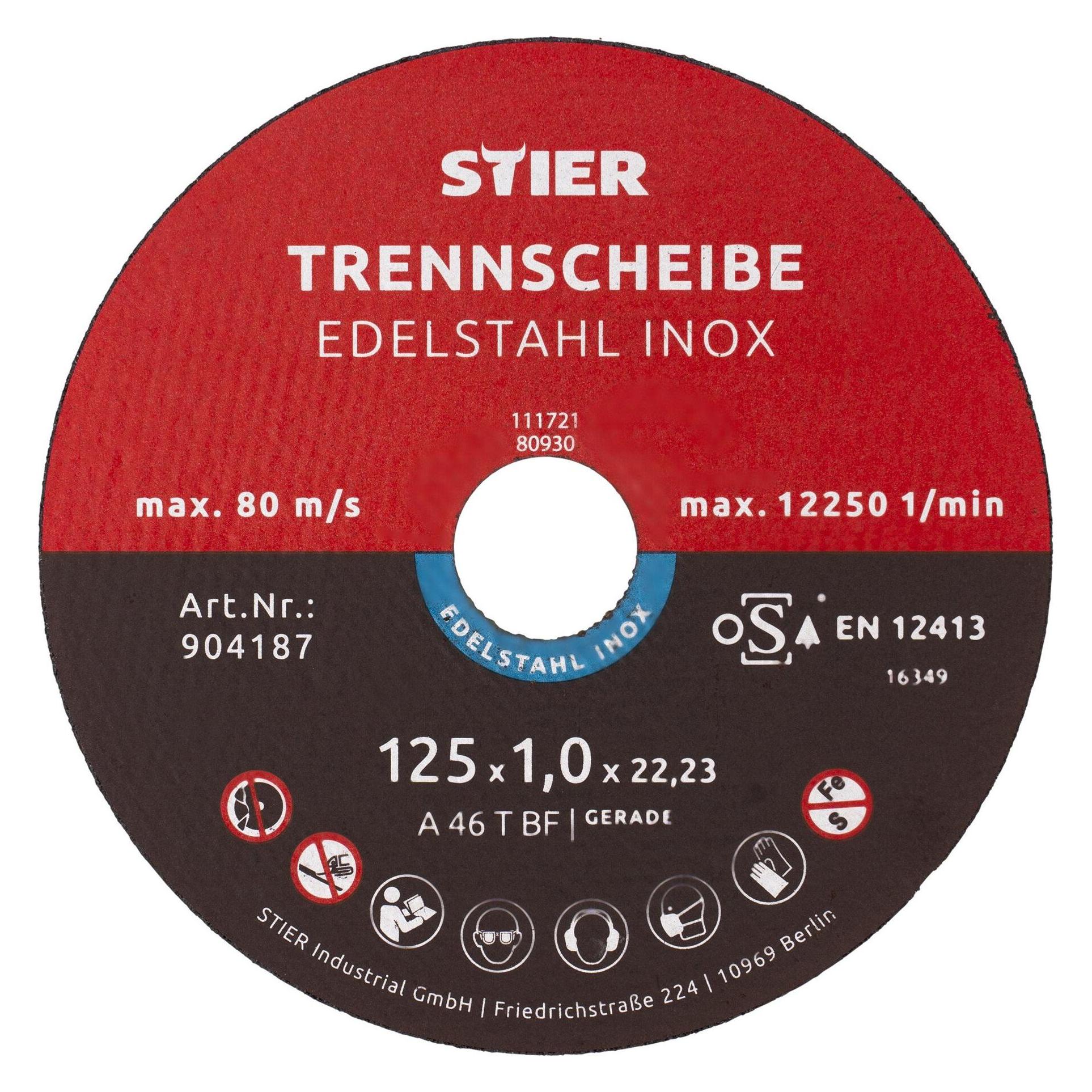 Stier Trennscheibe Edelstahl 125 x 1,0 x 22,23 mm, Form gerade (55585621)