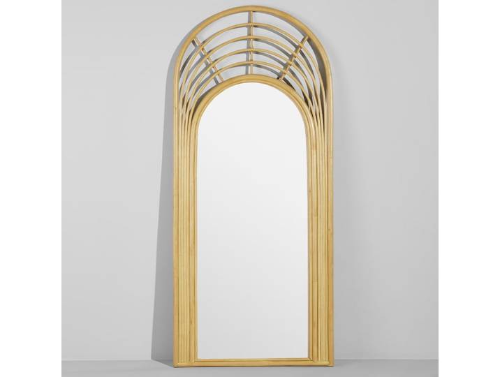 Großer, bogenförmiger Spiegel aus geflochtenem Rattan, 80 x 180 cm