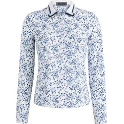G/FORE Polo Scattered Ditzy Silky Tech, langarm, weiss/blau