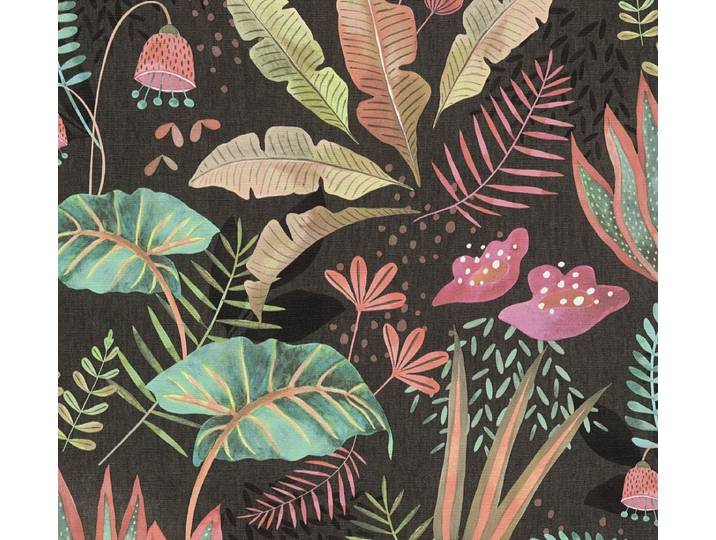 SPEELSE BLADEREN BEHANG Botanisch - Meerkleurig Zwart Groen Roze Oranje - LivingWalls Famous Garden
