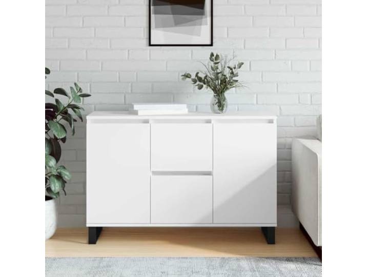 RJPLMFV Anrichte, weiß, 101,5 x 35 x 70 cm, Holz, Technik Weißer TV-Schrank, Wohnzimmerschrank, Füße aus Eisen, feuchtigkeitsbeständig, leicht zu reinigen