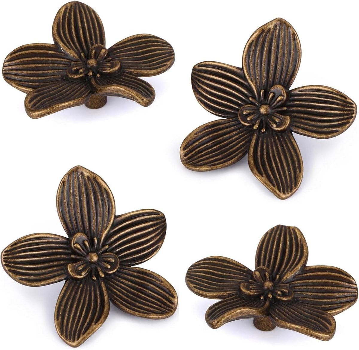 4x Vintage Kastgrepen Bloem Design - Antieke Ladeknoppen voor Keuken en Meubels
