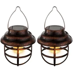 LED Solarleuchte Gartendeko Solar Laterne rost Außenleuchte Solarlampe, Metall, DxH 8x14 cm, 2er Set