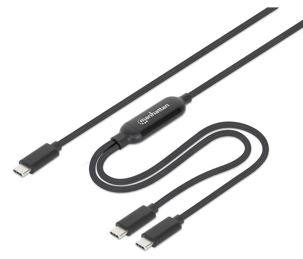 Manhattan 355810 Dubbele USB-C oplaadkabel, 100W, 2 meter, zwart