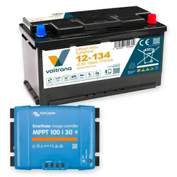 Voltrana Solar-Set 12,8V 134Ah Lithium LiFePO4 Batterie mit Victron SmartSolar MPPT 100/30