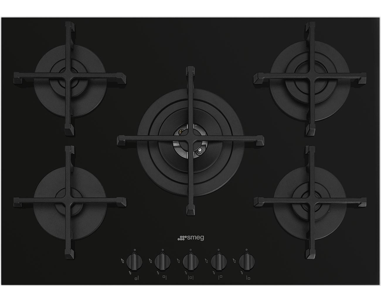 Smeg Cucina PV275B Kochfeld / Flache Oberfläche / 72 cm / Gas / 5 Brenner / Schwarz