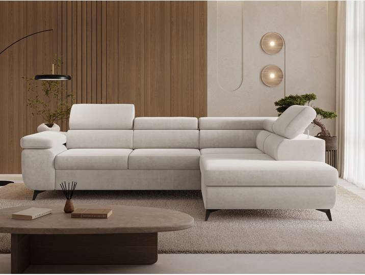 Ecksofa L-Form mit Schlaffunktion und Bettkasten Argon Rechts Hellbeige