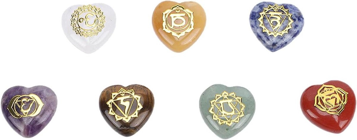 Set van 7 gegraveerde kristallen runenstenen met gouden letters voor meditatie en decoratie