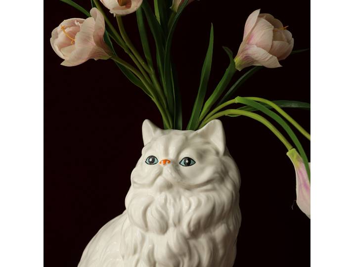 Vase en céramique de chat persan peint à la main, vieux argent, accessoires de tir, décoration de la maison, Figurines Zoon