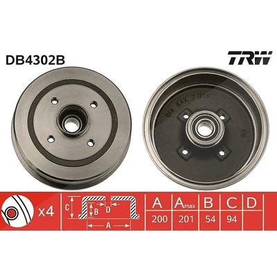Trw Bremstrommel Hinterachse mit Radlager [Hersteller-Nr. DB4302B] für Opel, Vauxhall